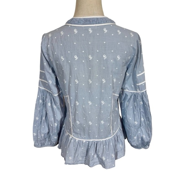 Ulla Johnson Etienne Blouse Chambray Floral Embroidered Swiss Dot - Picture 9 of 13